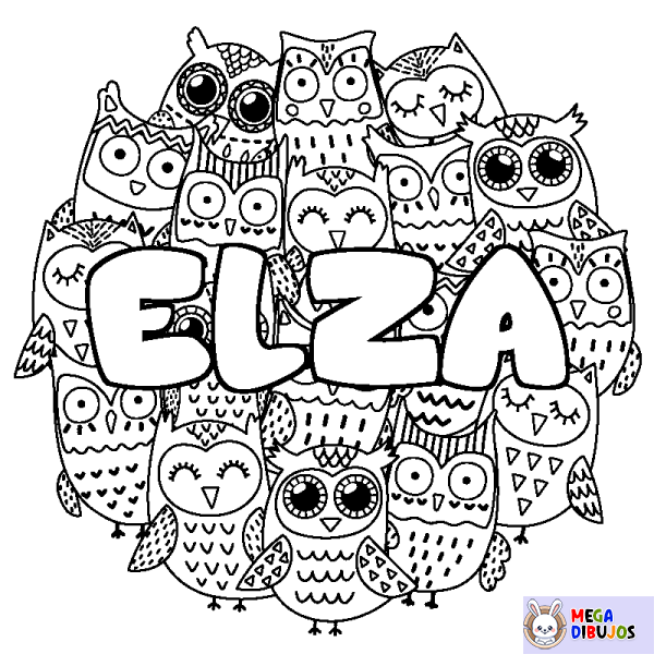 Coloración del nombre ELZA - decorado b&uacute;hos