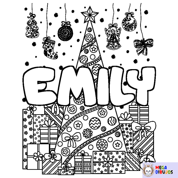 Coloración del nombre EMILY - decorado &aacute;rbol de Navidad y regalos