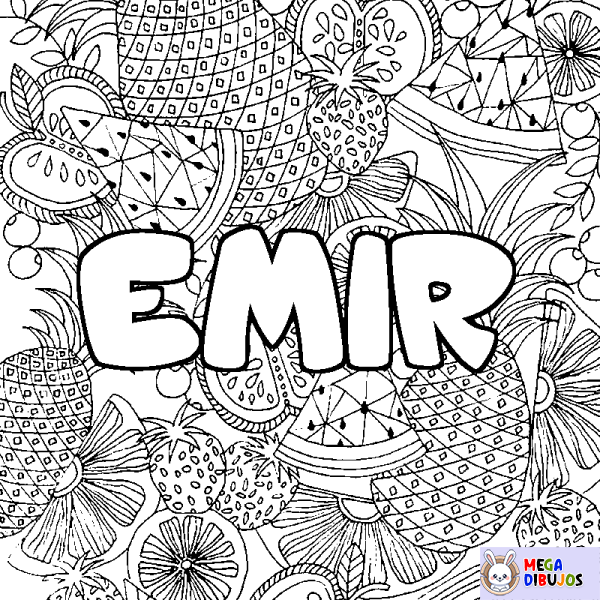 Coloración del nombre EMIR - decorado mandala de frutas