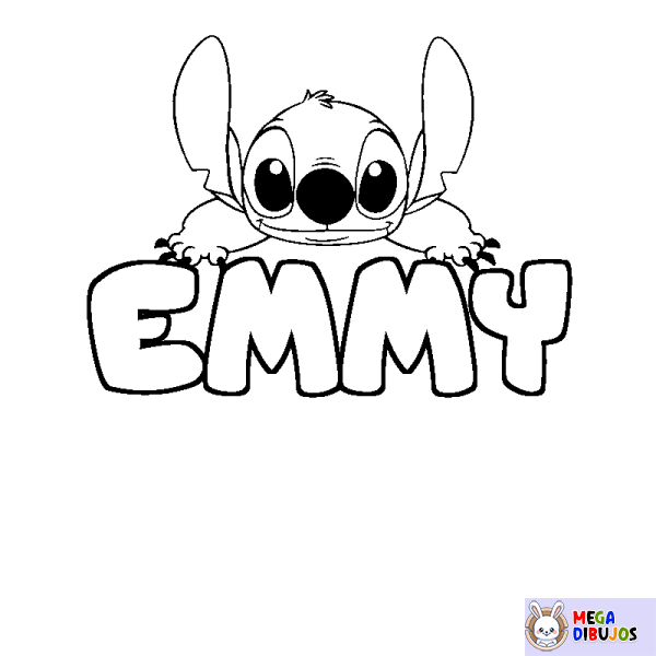 Coloración del nombre EMMY - decorado Stitch