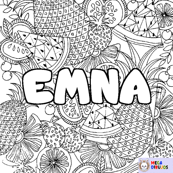 Coloración del nombre EMNA - decorado mandala de frutas