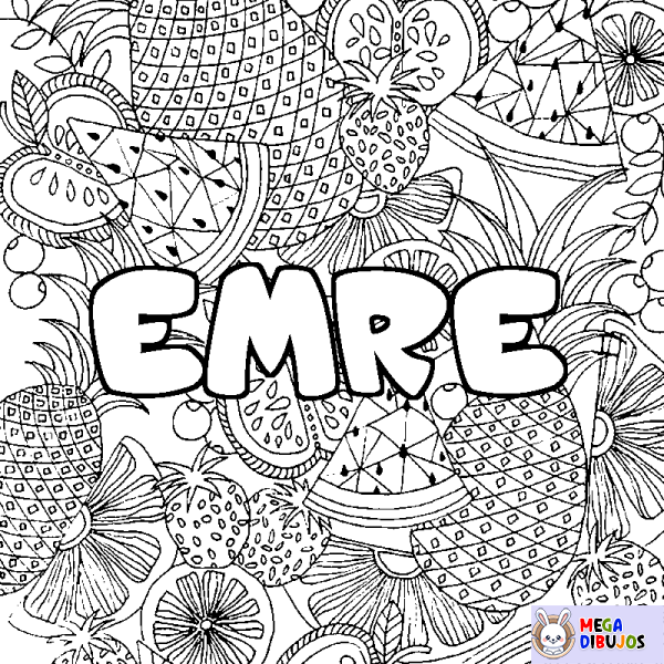 Coloración del nombre EMRE - decorado mandala de frutas