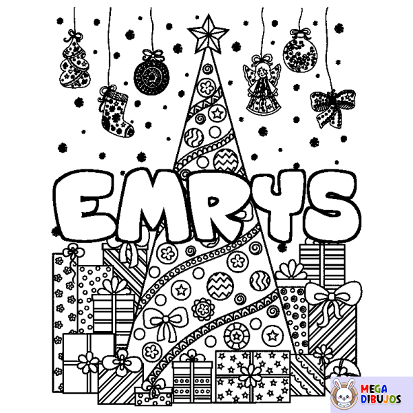 Coloración del nombre EMRYS - decorado &aacute;rbol de Navidad y regalos