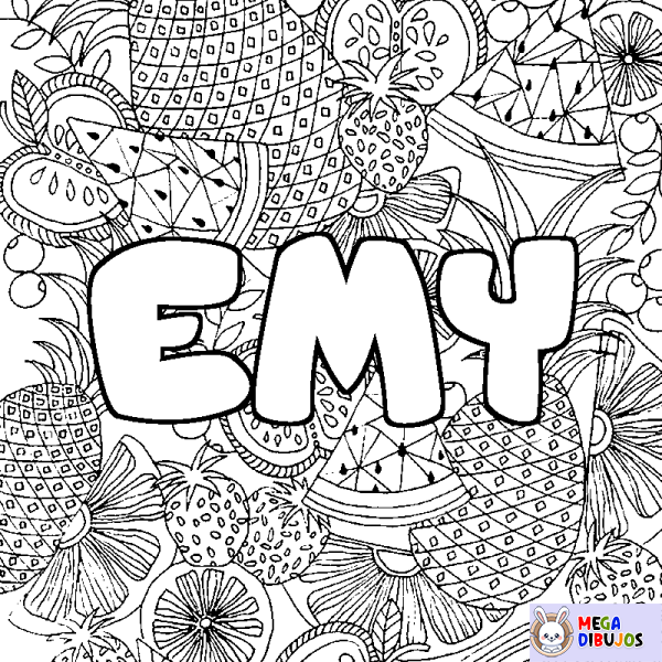 Coloración del nombre EMY - decorado mandala de frutas