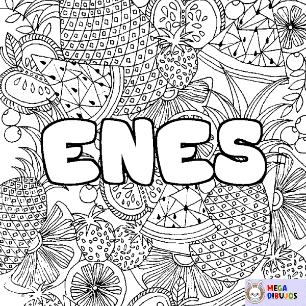 Coloración del nombre ENES - decorado mandala de frutas