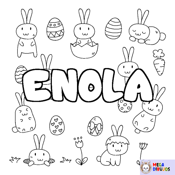 Coloración del nombre ENOLA - decorado Pascua