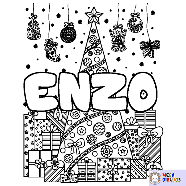 Coloración del nombre ENZO - decorado &aacute;rbol de Navidad y regalos