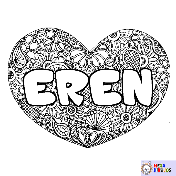 Coloración del nombre EREN - decorado mandala de coraz&oacute;n