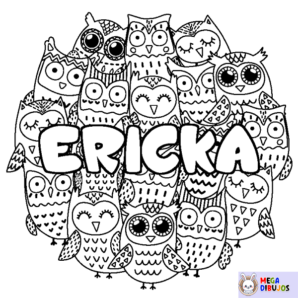 Coloración del nombre ERICKA - decorado b&uacute;hos