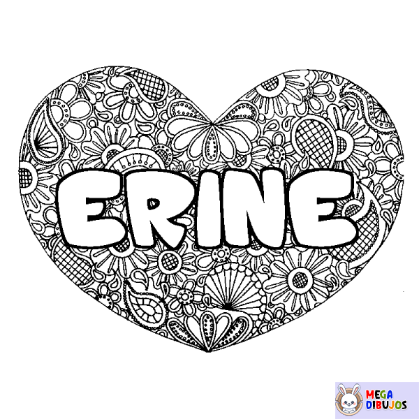 Coloración del nombre ERINE - decorado mandala de coraz&oacute;n