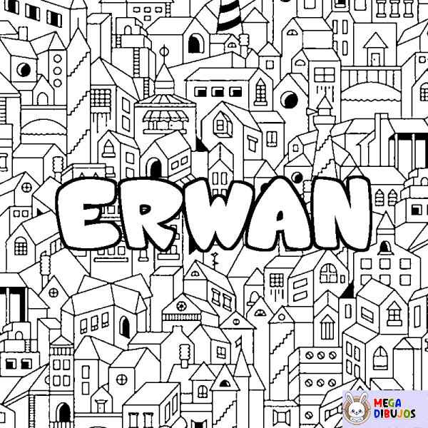 Coloración del nombre ERWAN - decorado ciudad