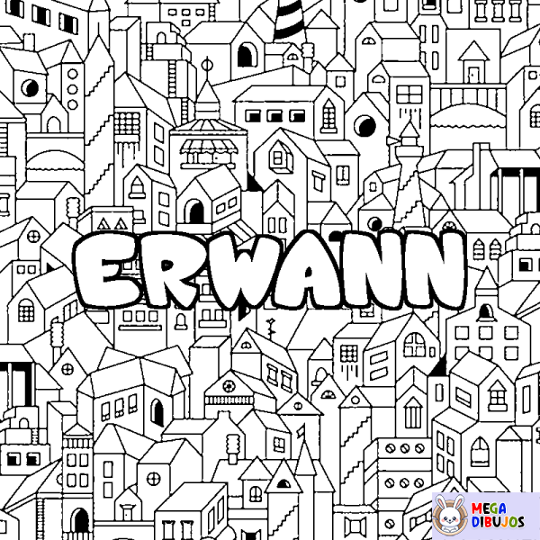 Coloración del nombre ERWANN - decorado ciudad