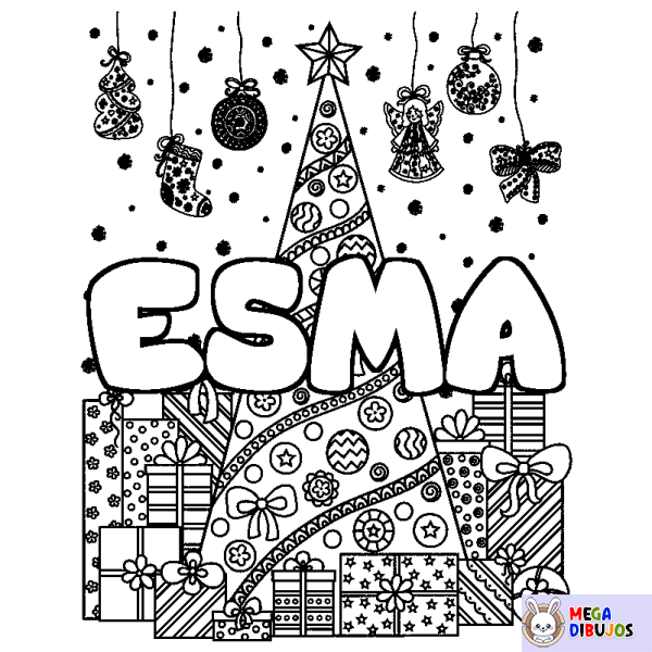 Coloración del nombre ESMA - decorado &aacute;rbol de Navidad y regalos