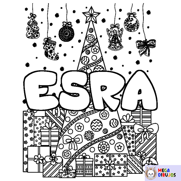 Coloración del nombre ESRA - decorado &aacute;rbol de Navidad y regalos