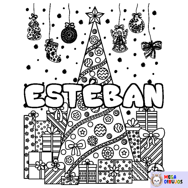 Coloración del nombre EST&Eacute;BAN - decorado &aacute;rbol de Navidad y regalos