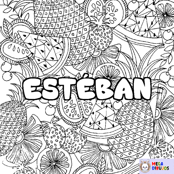 Coloración del nombre EST&Eacute;BAN - decorado mandala de frutas