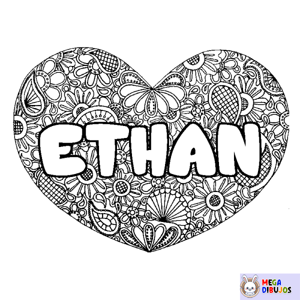 Coloración del nombre ETHAN - decorado mandala de coraz&oacute;n