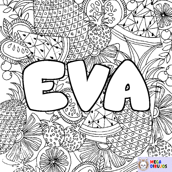 Coloración del nombre EVA - decorado mandala de frutas