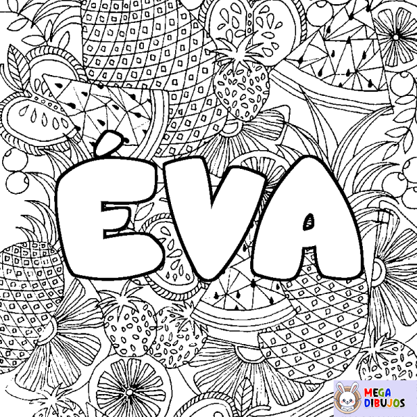 Coloración del nombre &Eacute;VA - decorado mandala de frutas