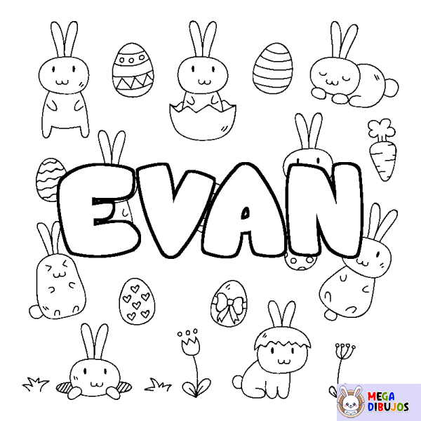 Coloración del nombre EVAN - decorado Pascua