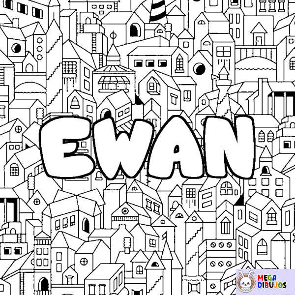 Coloración del nombre EWAN - decorado ciudad