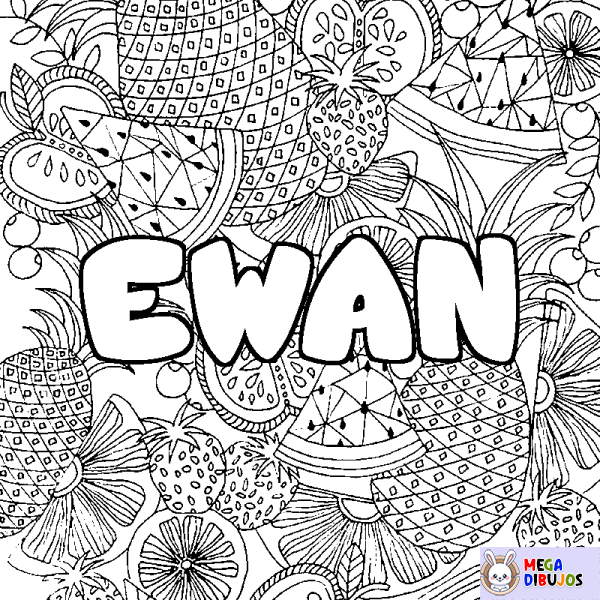 Coloración del nombre EWAN - decorado mandala de frutas