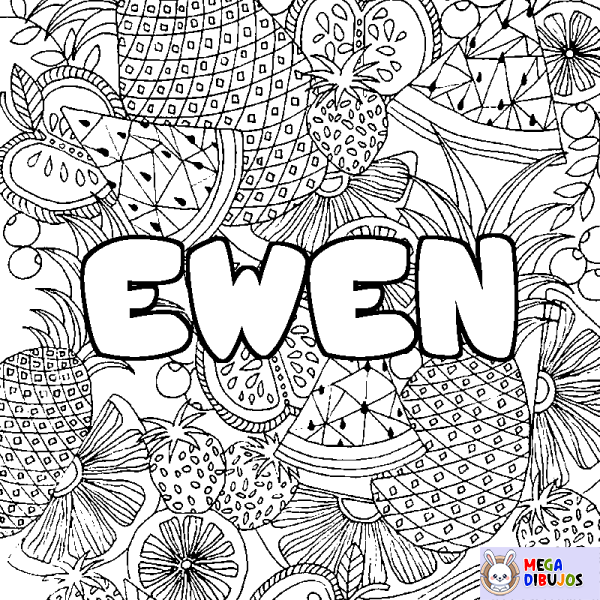 Coloración del nombre EWEN - decorado mandala de frutas