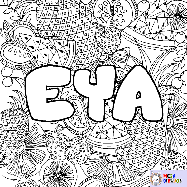 Coloración del nombre EYA - decorado mandala de frutas