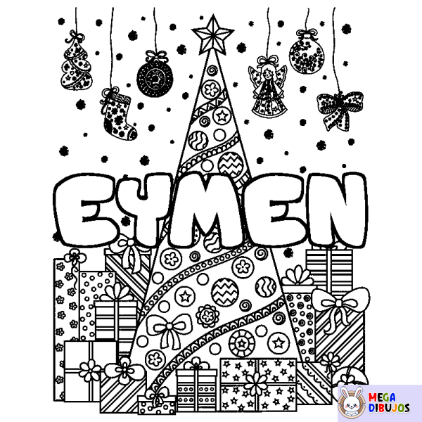 Coloración del nombre EYMEN - decorado &aacute;rbol de Navidad y regalos