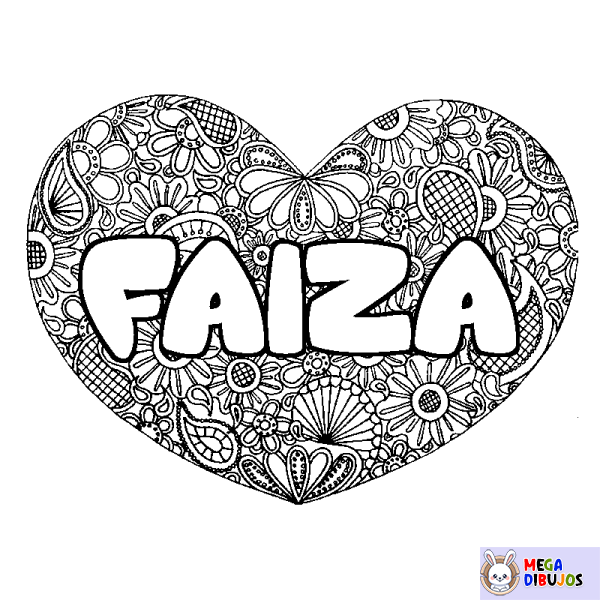 Coloración del nombre FAIZA - decorado mandala de coraz&oacute;n