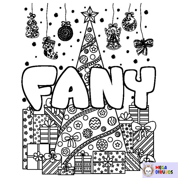 Coloración del nombre FANY - decorado &aacute;rbol de Navidad y regalos