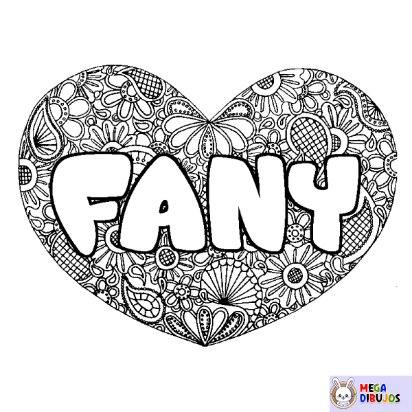 Coloración del nombre FANY - decorado mandala de coraz&oacute;n