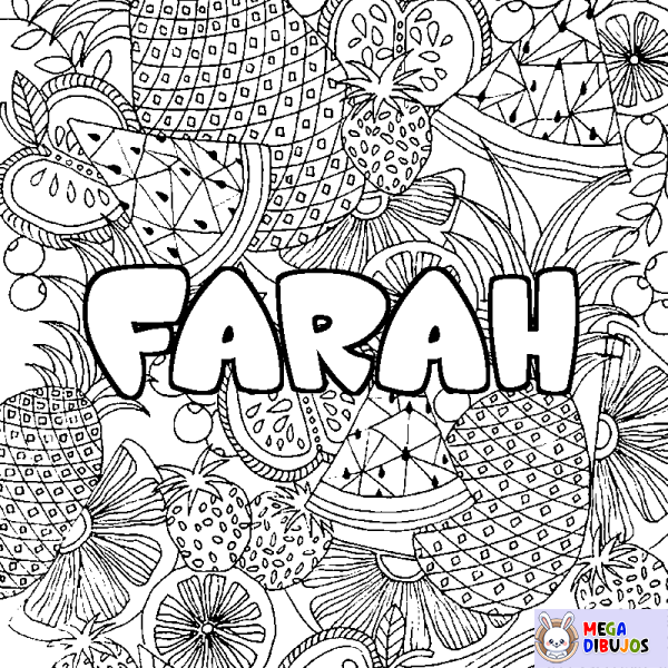 Coloración del nombre FARAH - decorado mandala de frutas