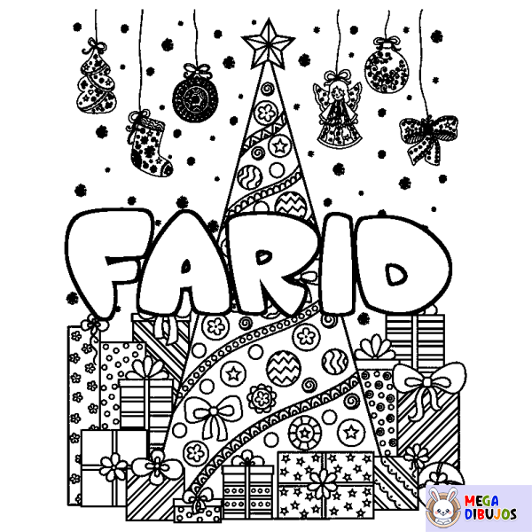 Coloración del nombre FARID - decorado &aacute;rbol de Navidad y regalos