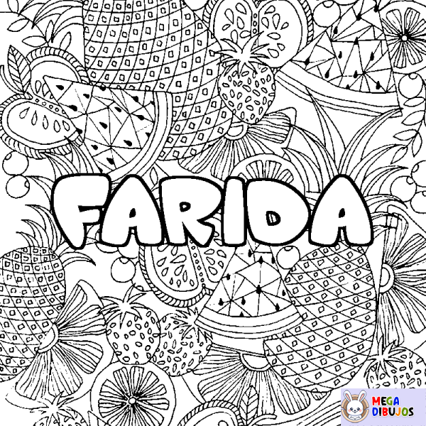 Coloración del nombre FARIDA - decorado mandala de frutas