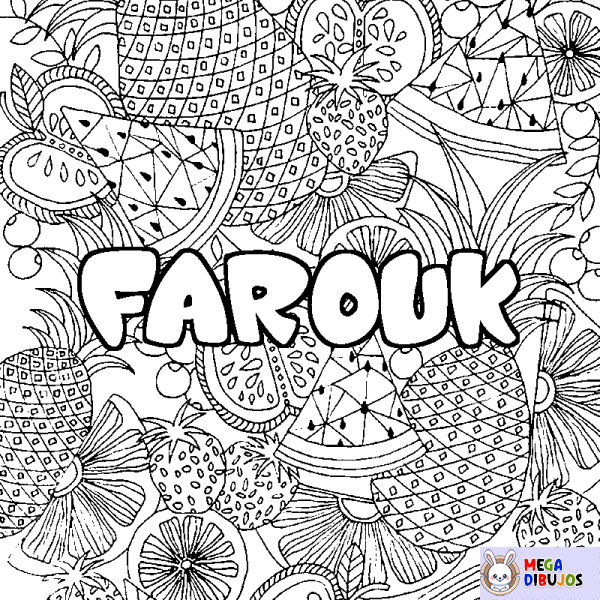 Coloración del nombre FAROUK - decorado mandala de frutas