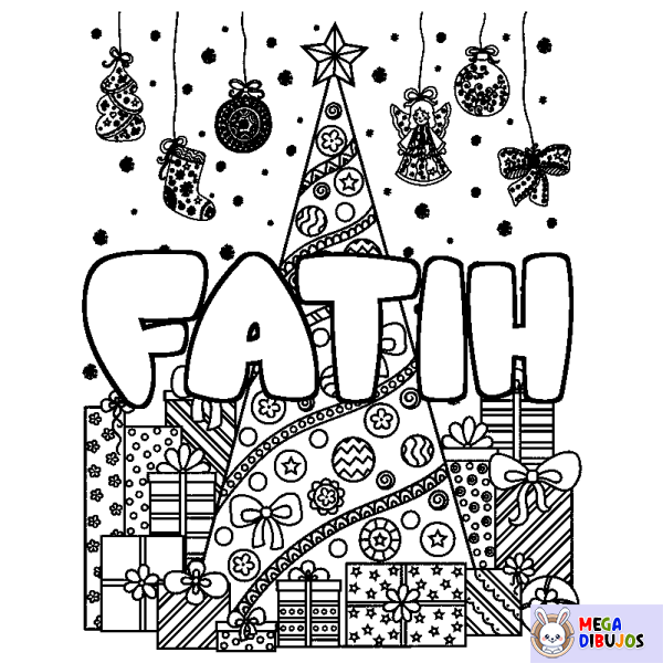 Coloración del nombre FATIH - decorado &aacute;rbol de Navidad y regalos