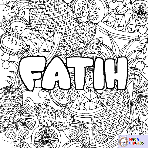 Coloración del nombre FATIH - decorado mandala de frutas