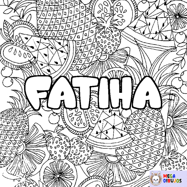 Coloración del nombre FATIHA - decorado mandala de frutas