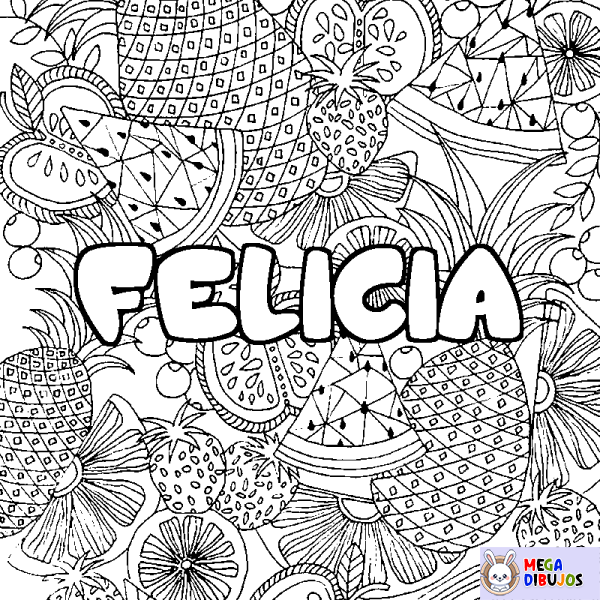 Coloración del nombre FELICIA - decorado mandala de frutas