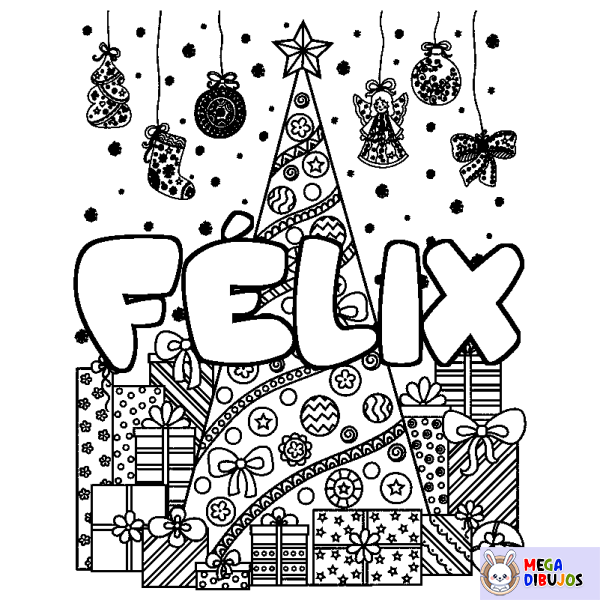 Coloración del nombre F&Eacute;LIX - decorado &aacute;rbol de Navidad y regalos