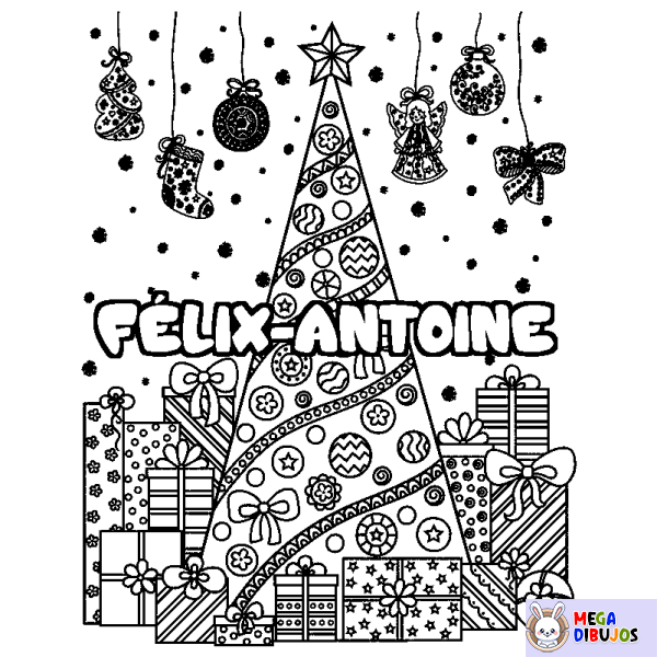 Coloración del nombre F&Eacute;LIX-ANTOINE - decorado &aacute;rbol de Navidad y regalos