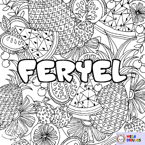 Coloración del nombre FERYEL - decorado mandala de frutas