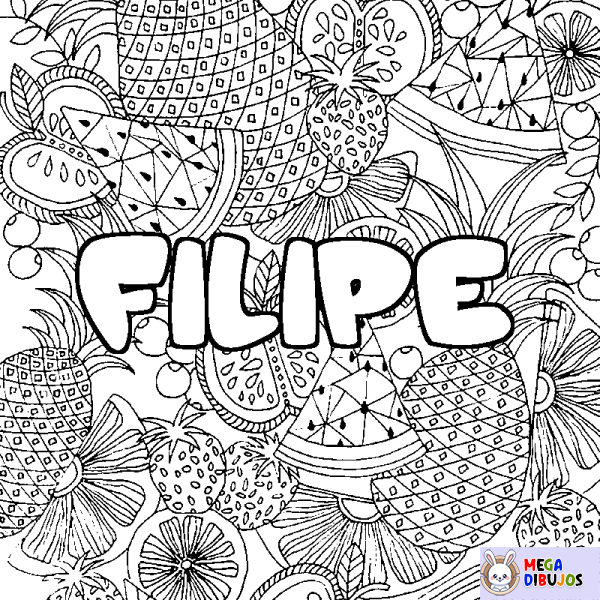 Coloración del nombre FILIPE - decorado mandala de frutas