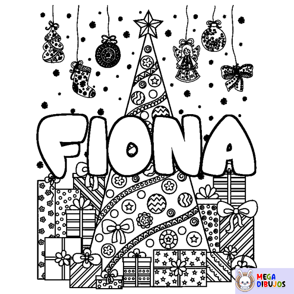 Coloración del nombre FIONA - decorado &aacute;rbol de Navidad y regalos