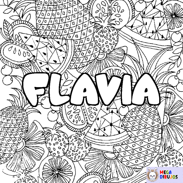 Coloración del nombre FLAVIA - decorado mandala de frutas