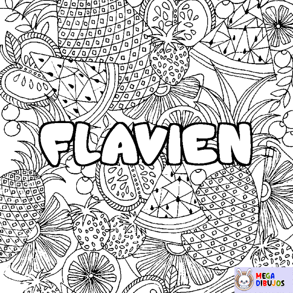 Coloración del nombre FLAVIEN - decorado mandala de frutas