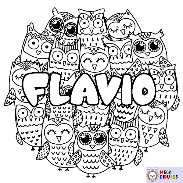 Coloración del nombre FLAVIO - decorado b&uacute;hos