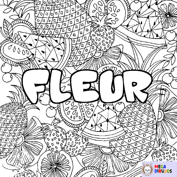 Coloración del nombre FLEUR - decorado mandala de frutas