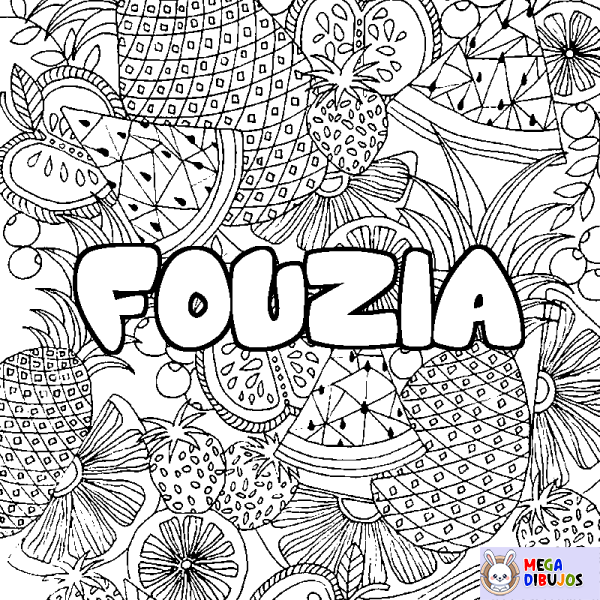 Coloración del nombre FOUZIA - decorado mandala de frutas